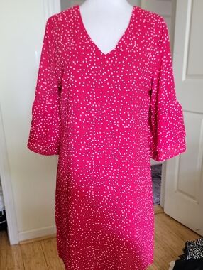 Belongsci Women’s It's More Red  Polka Dot V-Neck Dress